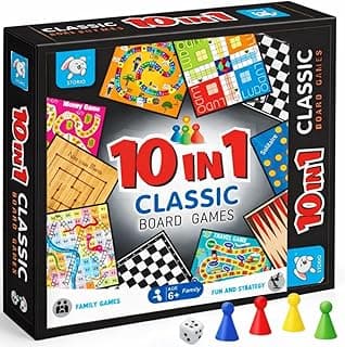 Storio 10-in-1 Classic Board Games for Kids 5+ Years | Chess, Ludo, Snakes & Ladders, Checkers, Backgammon & More | Family Board Game Set with Dice & Pawns | Educational Indoor Game for Boys & Girls