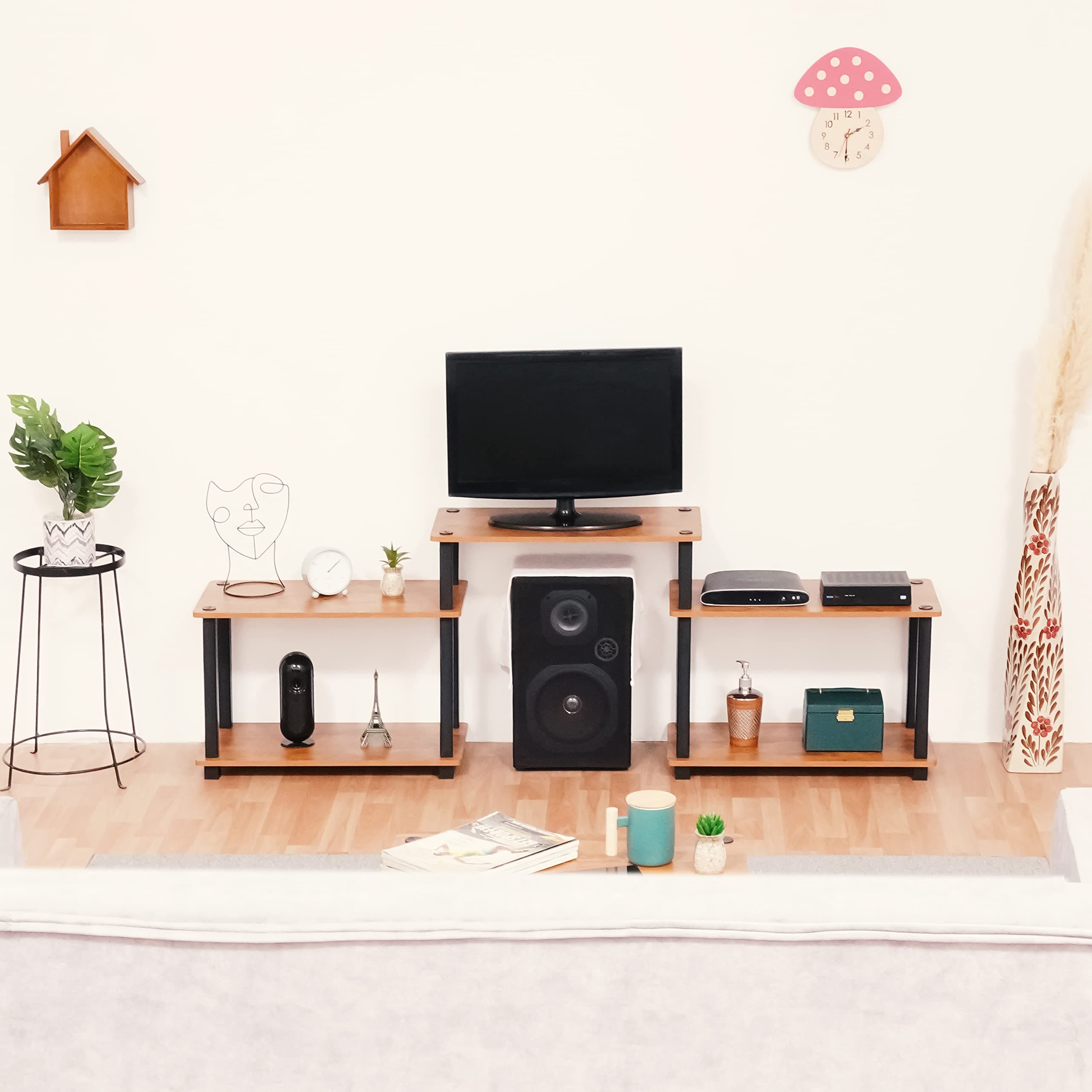 Livzing Turn-N-Tube 5 Tier Floor Standing Engineered Wood TV Entertainment Unit Table for Home Living Room-Console Table Storage with 5 Display Shelves-Storage Rack-Brown