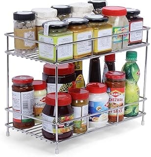 CR18 COLLECTION Heavy Big Size 2-Layer Stainless Steel Spice Rack | Modular kitchen Storage Organizer | Multipurpose Space Saver Rack for Efficient kitchen Organization