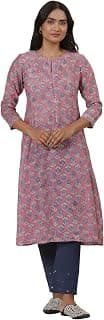W for Woman Folksong Pink Festive Printed Cotton A-Line Kurta