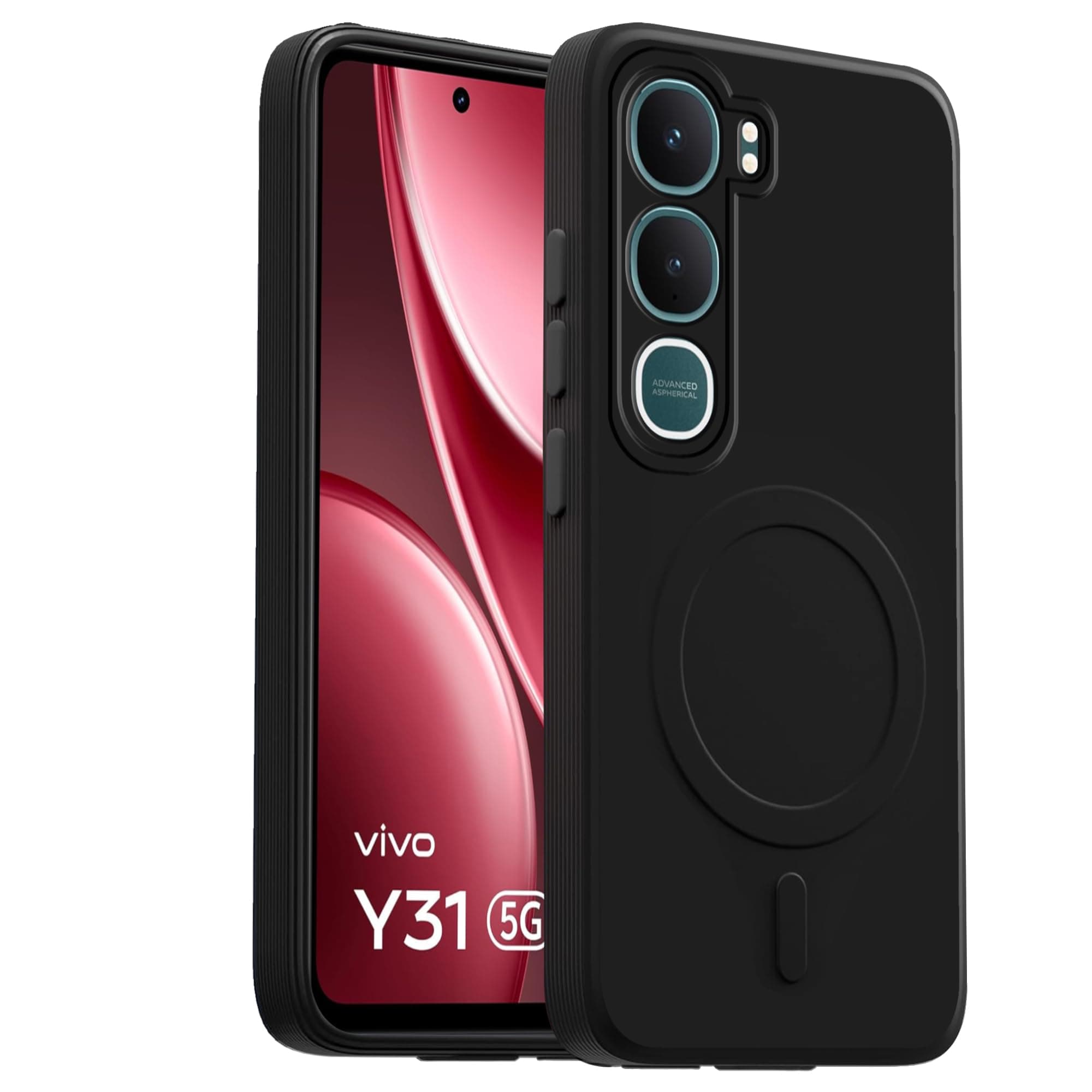 amazon basics Back Cover for Vivo Y31 5G Soft Matte Silicone Mag-Safe Design (Mag-Safe Not Support) Camera Protection | Slim Fit Bumper Cover (Black)