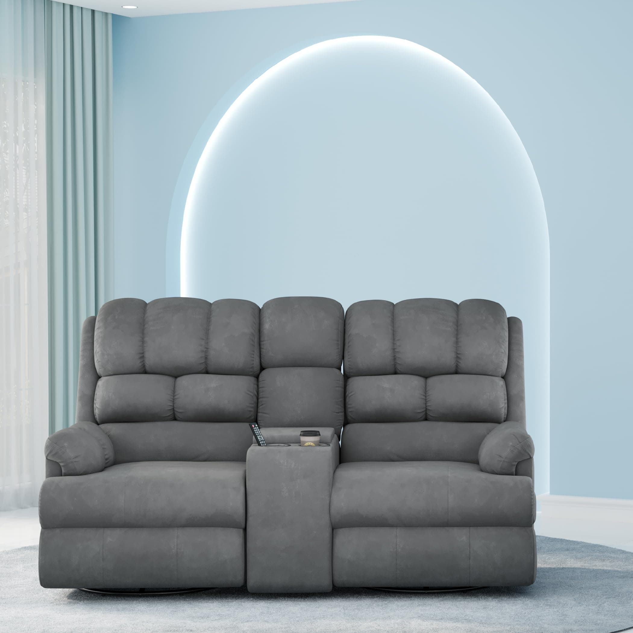 The Sleep Company 2-Seater Luxe Motorised Recliner Sofa | Patented SmartGRID Technology | Superior Seat Comfort | Cupholders & 25L Storage | Charging Ports | Grey | Free Installation