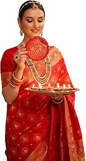 EthnicJunction Women's Paithani Silk Blend Woven Saree With Blouse Piece |Wedding Saree | Red Saree