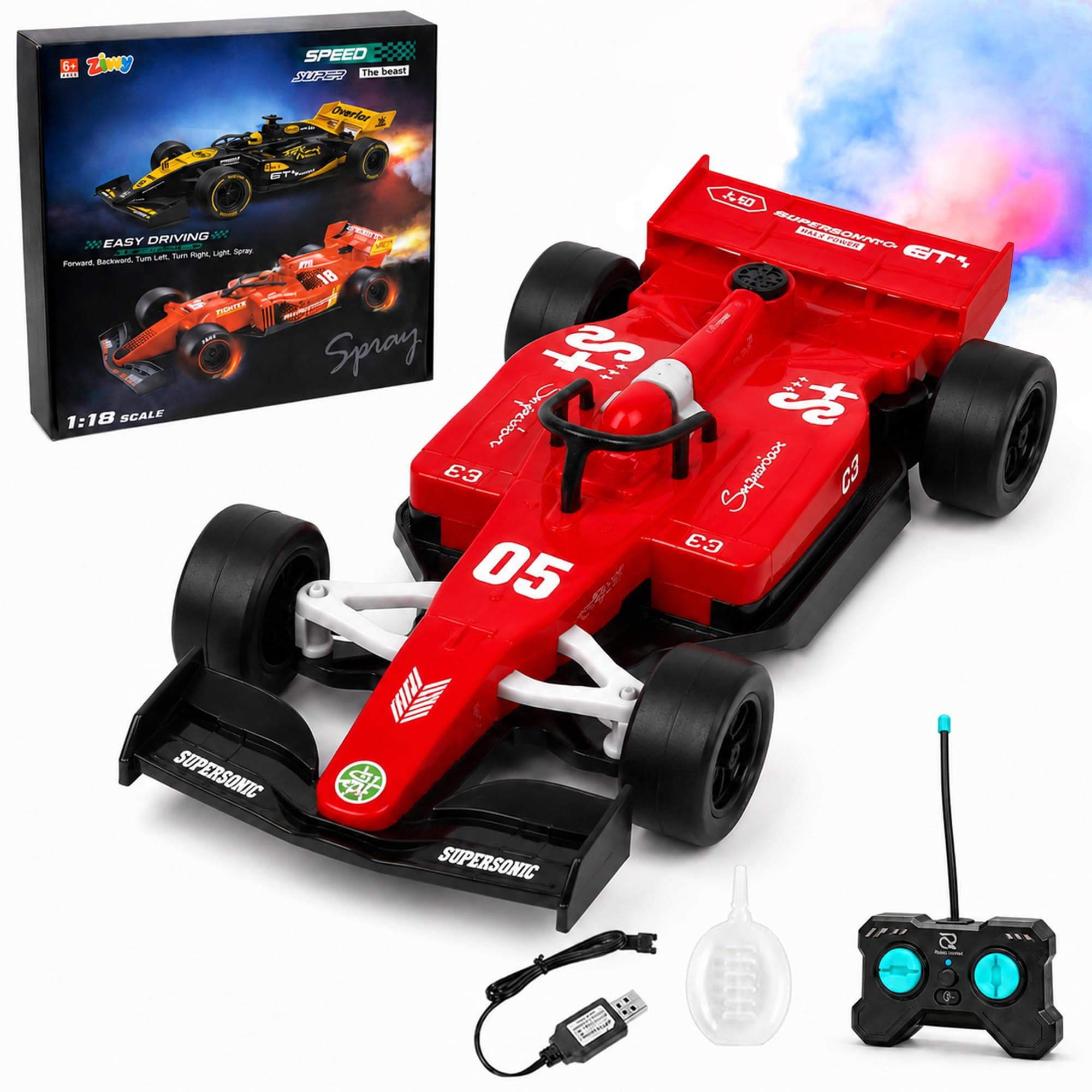 Zivvy F1 Remote Control Car - Red | Toys for Boys & Girls | rc car 4x4 | Toy Car| High-Speed RC Toy Car | LED Headlight | Smoke Feature | Birthday Gift for Kids