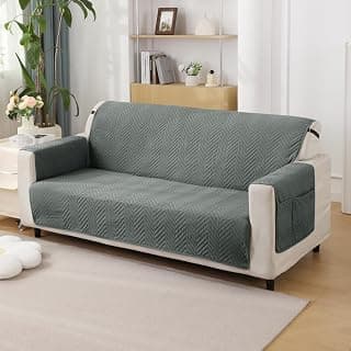 HOKIPO Polyester Quilted 3 Seater Sofa Cover Mat with Pockets, Dark Grey (In-803-Dgry)