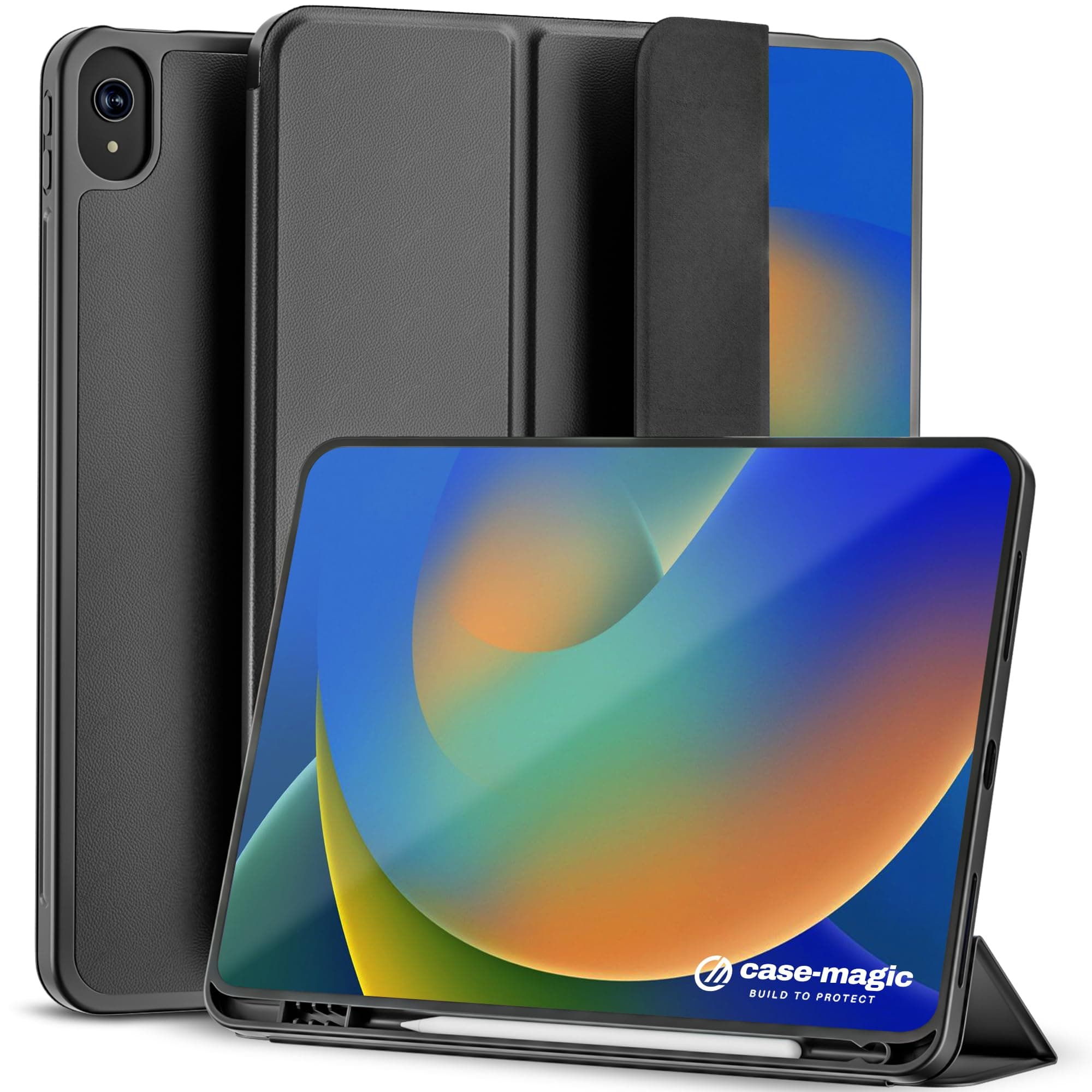 Case-Magic Smart Folio Case Cover for iPad 11th Gen A16 Chip 11" (2025) / iPad 10th Gen A14 Bionic 10.9" (2022) Auto Sleep/Wake Magnetic Closure, Trifold Flip Stand, Pencil Holder| TPU Back (Black)