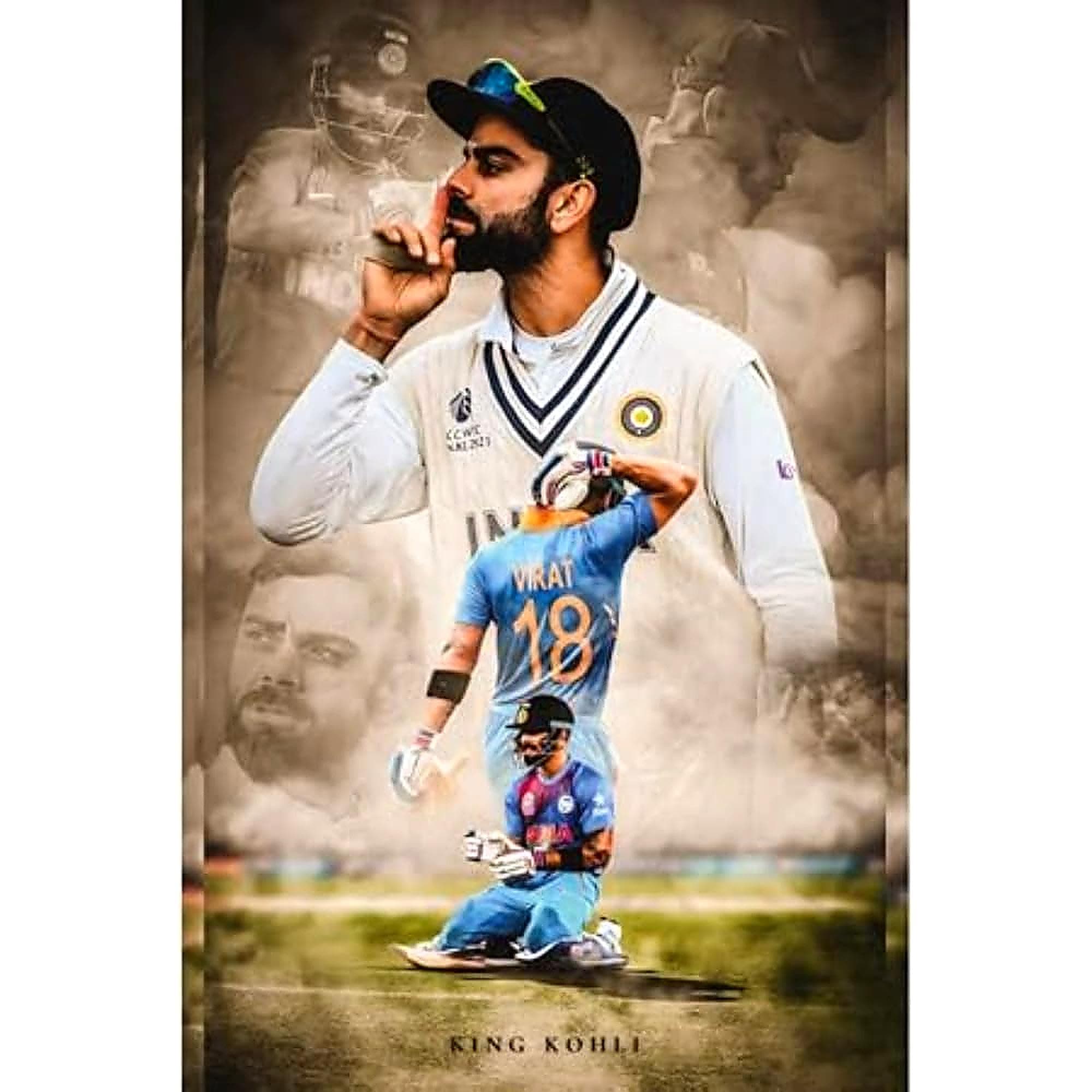 POSTER WALLAH Paper Virat Kohli Decoration Art Framed Poster for Home Office and Student Room Wall | Aesthetic Poster | Wall Decor (18X12 inch)