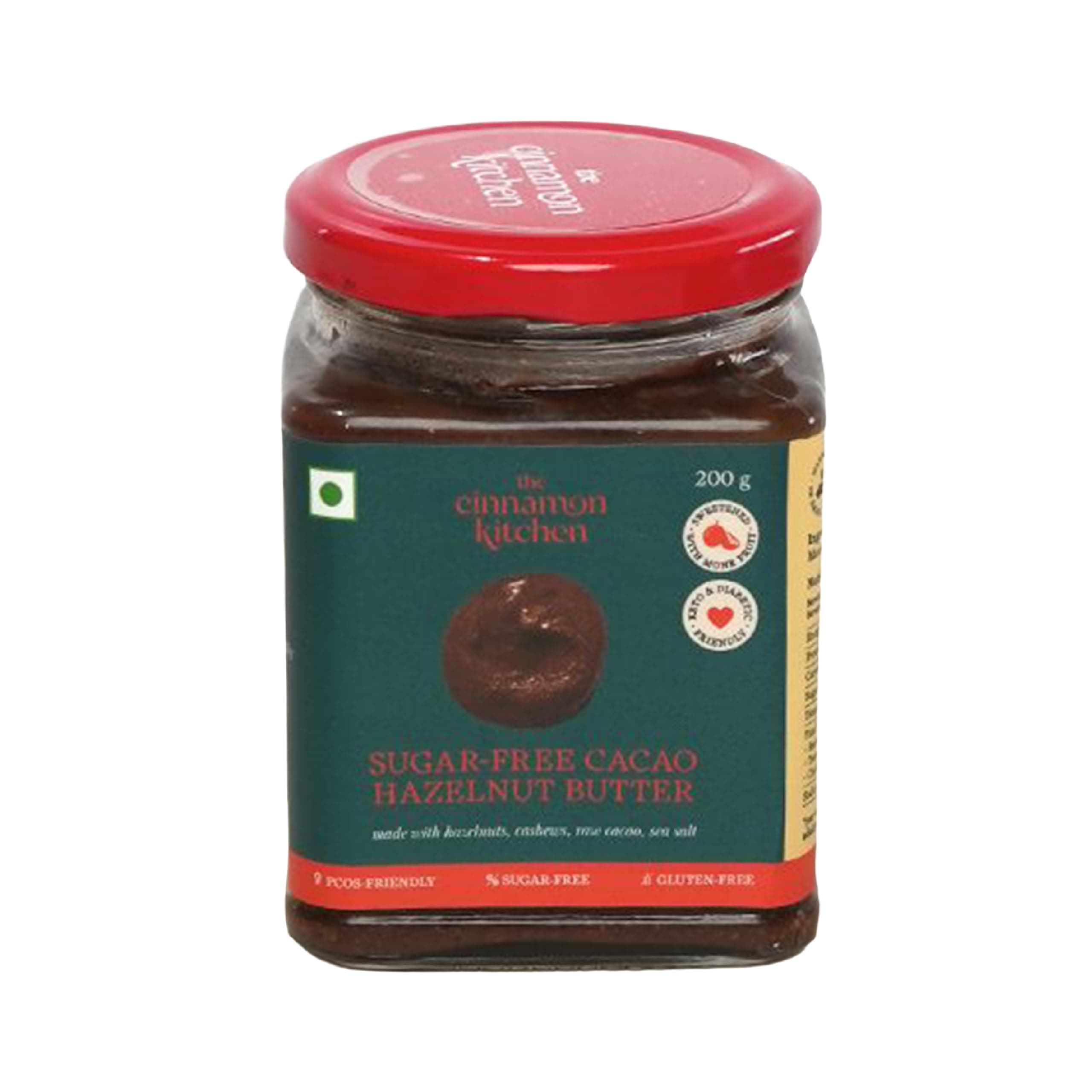 The Cinnamon Kitchen Sugar Free Cacao Hazelnut Butter (200 g) - Featured on Shark Tank, Gluten Free, Keto & Diabetic Friendly, PCOS Friendly, Low Carb | Sweetened With Monk Fruit