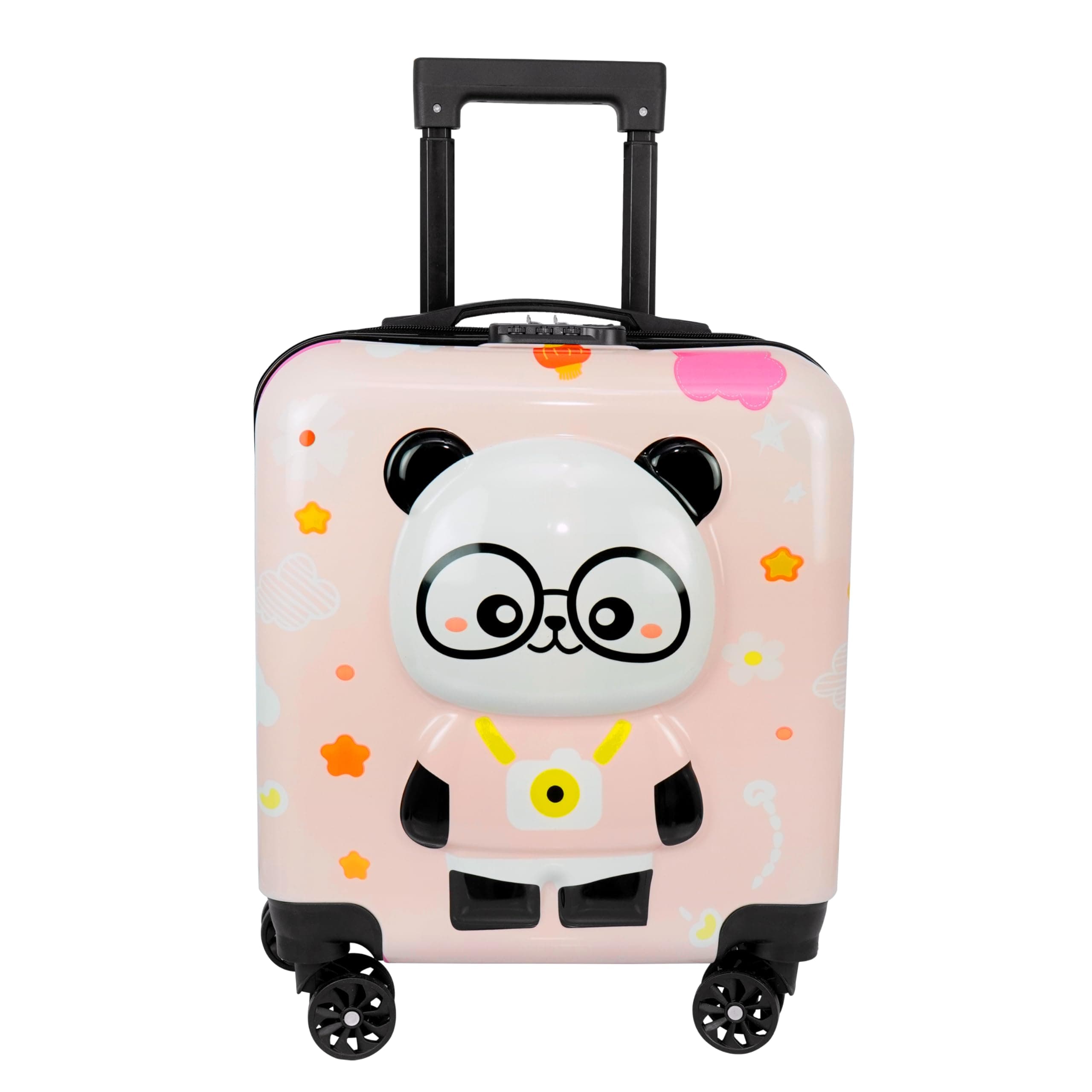 Storite 18In Kids Luggage Trolley Hard Shell Cabin Suitcase | Cute Cartoon Panda Design Suitcase Ideal For School Trips Vacations Holidays And Weekend Travel (White - 35 x 23 x 38 Cm)