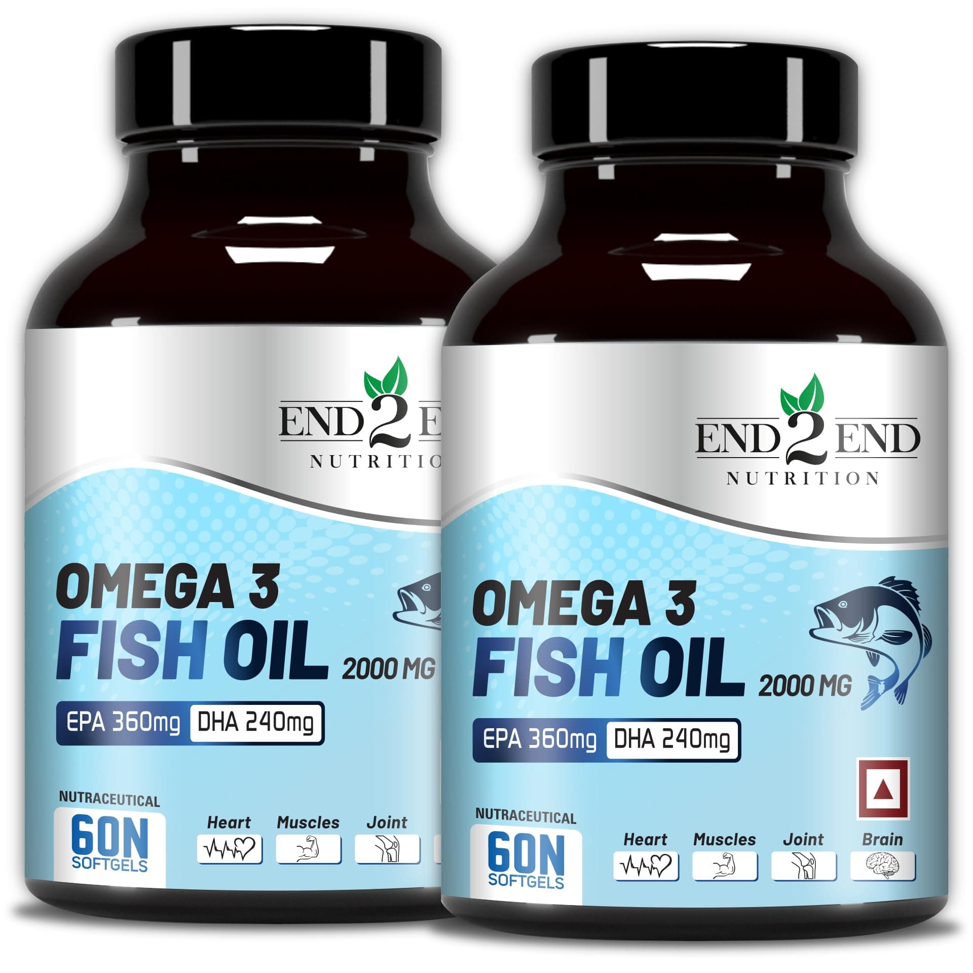 End2End Nutrition Omega 3 Fish Oil 2000mg with 360mg EPA & 240mg DHA for Men & Women | Heart, Brain, Joint, Eye Health & Mercury Free - 120 Capsules