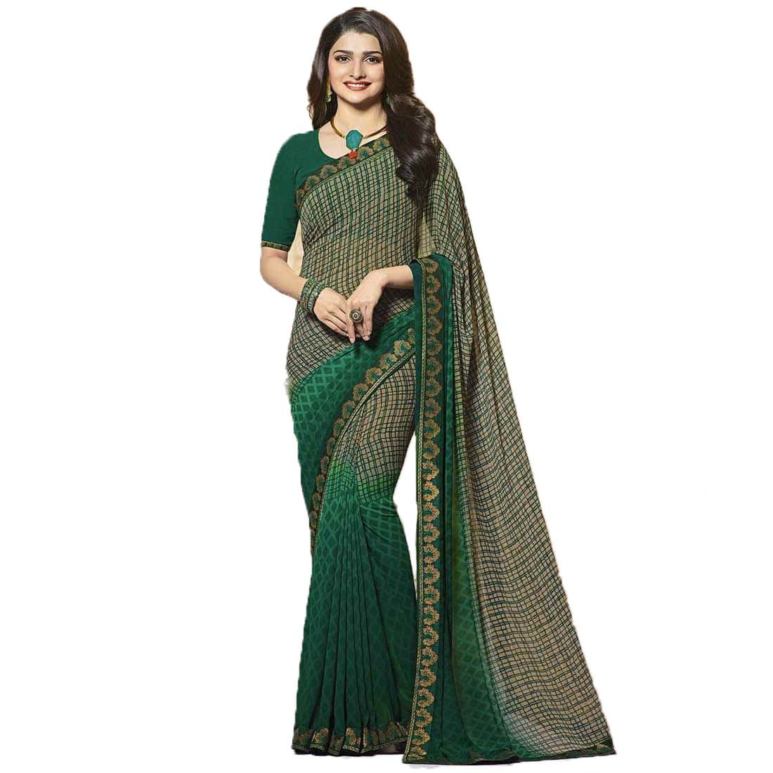 RAJESHWAR FASHION WITH RF Women's Georgette Printed Sarees For Women With Jacquard Work Lace Border & Blouse