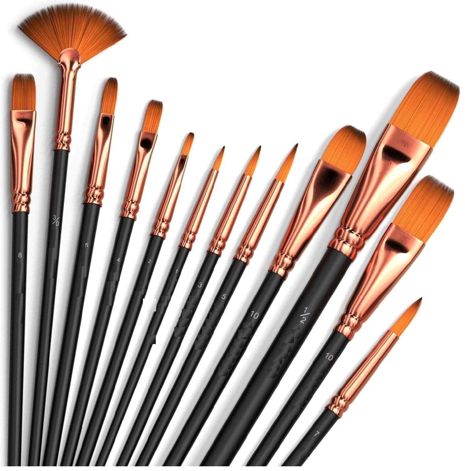 Eclet® Craft Painting Brushes Set of 12 Professional Round Pointed Tip Nylon Hair Artist Acrylic Paint Brush for Acrylic/Watercolor/Oil Painting