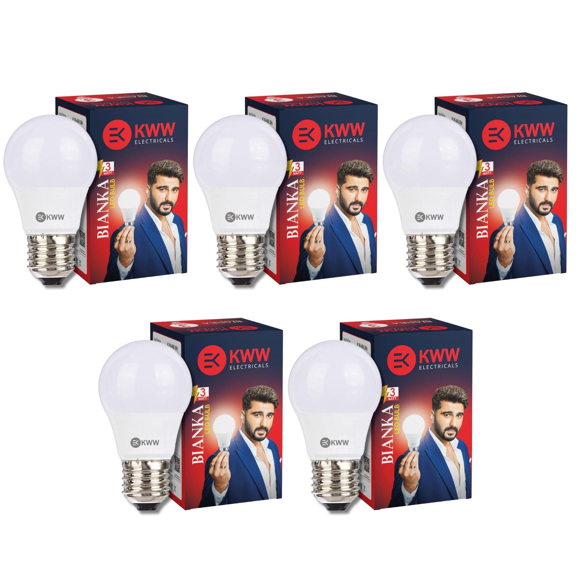 KWW 3W E27 LED Bulb Pack of 5 | 3 Watt Cool Day White (6500K) | Screw Thread Lamp | Energy Efficient LED for Home, Office, Bedroom, Kitchen | BIS Certified | 1 Year Warranty