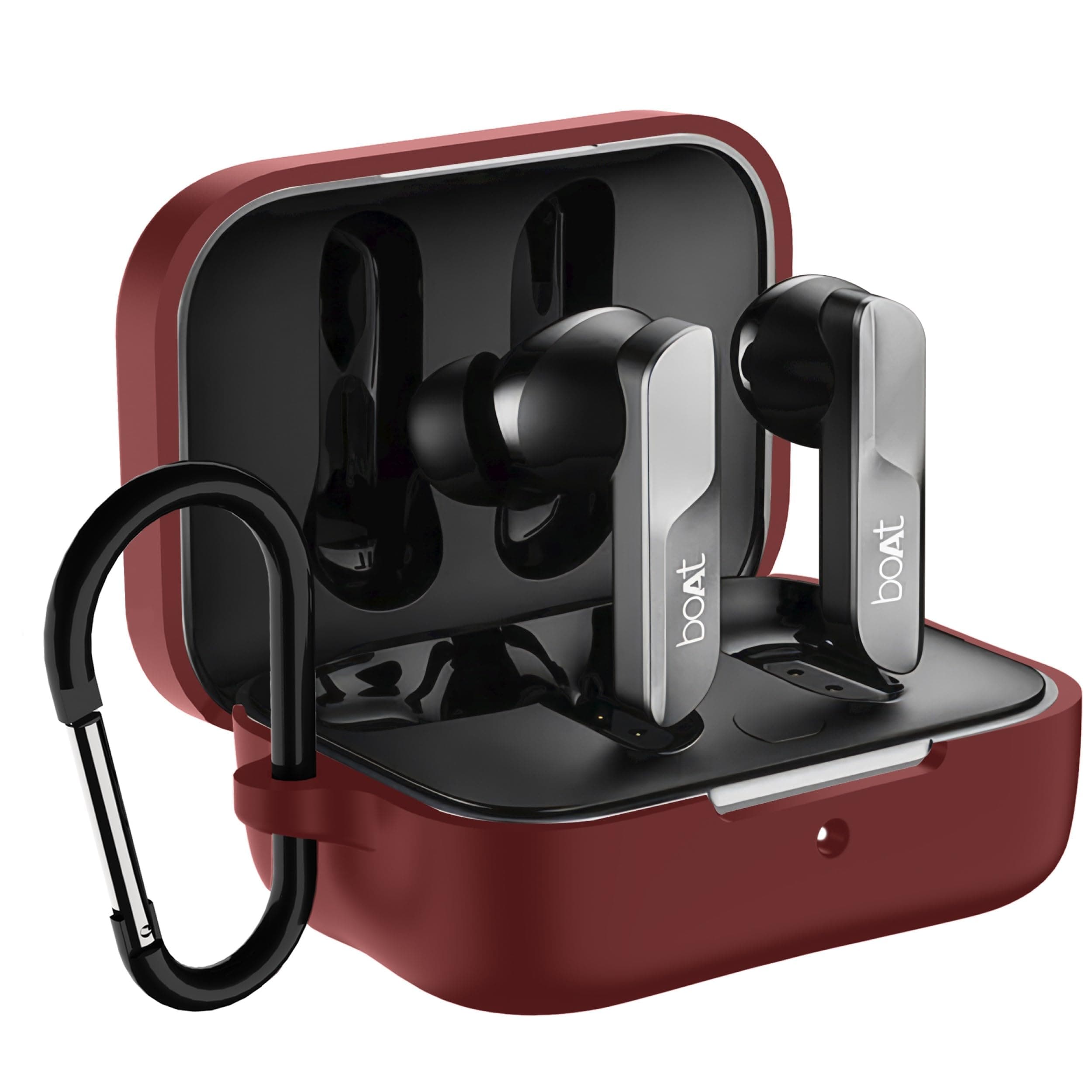 Sounce Earphone Case Cover for Boat Airdopes 800 TWS Soft Silicone Skin Case Cover Shock Absorbing Protective Case with Keychain [Front LED Visible] - Maroon | Protects Your boAt Airdopes 800 TWS Charging Case From Drops, Scratches And Dust With Durable Silicone Material