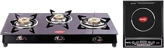 Pigeon By Stovekraft Cruise 1800-Watt Radiant Induction Cooktop (Black) & Pigeon By Stoverkraft Glass Top Aster 3 Burner