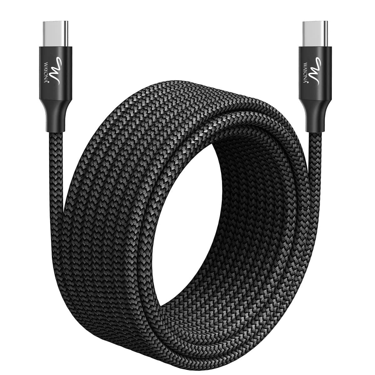 Wayona Type C to Type C 65W/3.25A Fast Charging 3M/10ft Long Braided USB C to C Cable Compatible with iPhone 15 Series,Samsung Galaxy S25 Ultra,S24/S23/S22/S21/S20, iPad, Macbook Air/Pro (3M, Black)