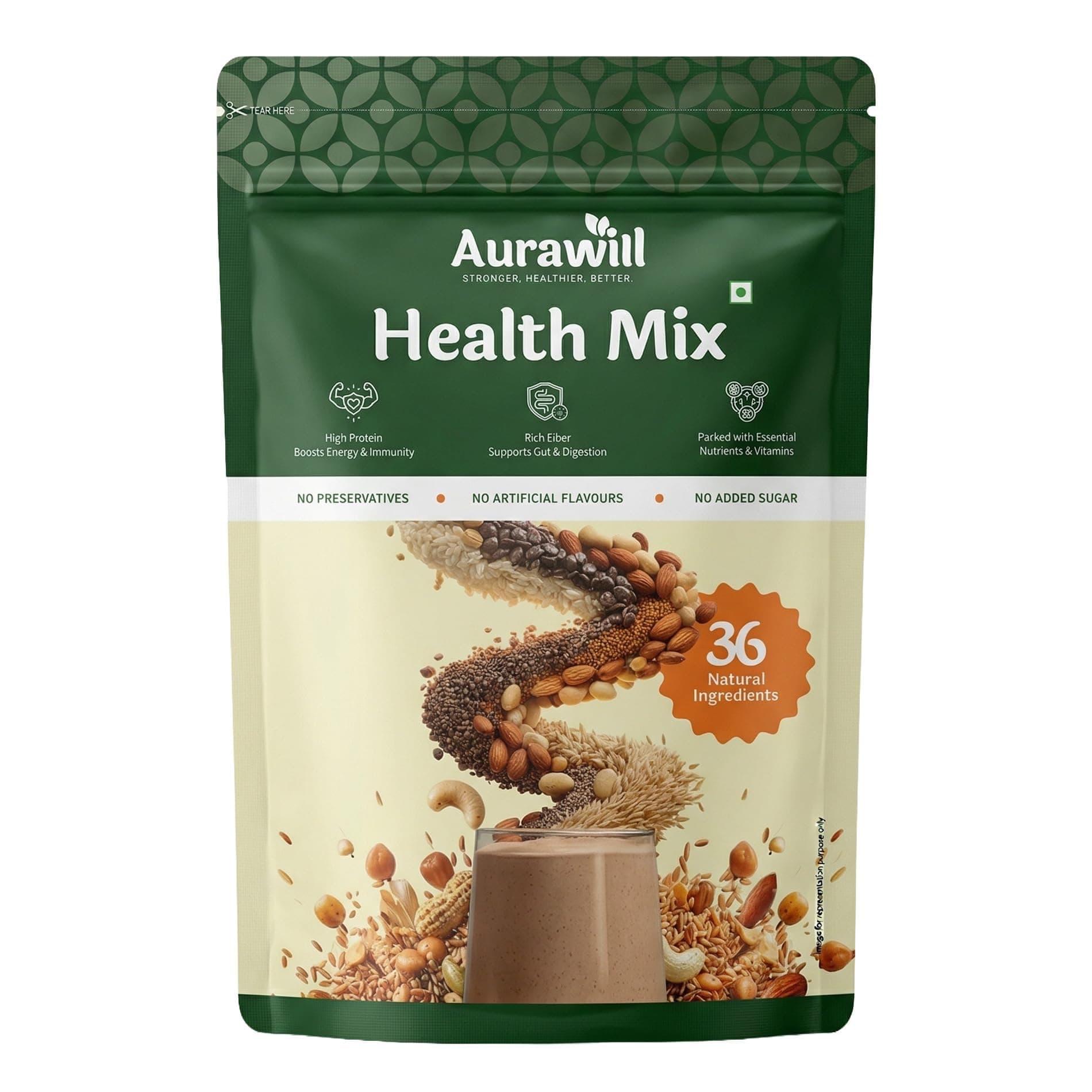 Aurawill Health Mix Powder 450g | 36 Natural Ingredients | Sathu Maavu Multigrain Drink | No Added Sugar | for Kids Adults Elders | Gut Immunity