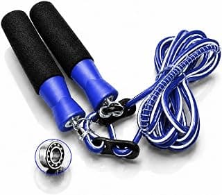 VARUSH Skipping Rope for Men, Women & Kids | Adjustable Jump Rope with Memory Foam Handle for Fitness, Cardio, Exercise, Weight Loss | Tangle-Free Speed Rope for Workout & Home Gym (280 cm, Blue)