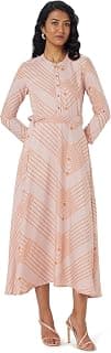 W for Woman Matrix Printed Circular Calf Length Shirt Dress with Belt for Women