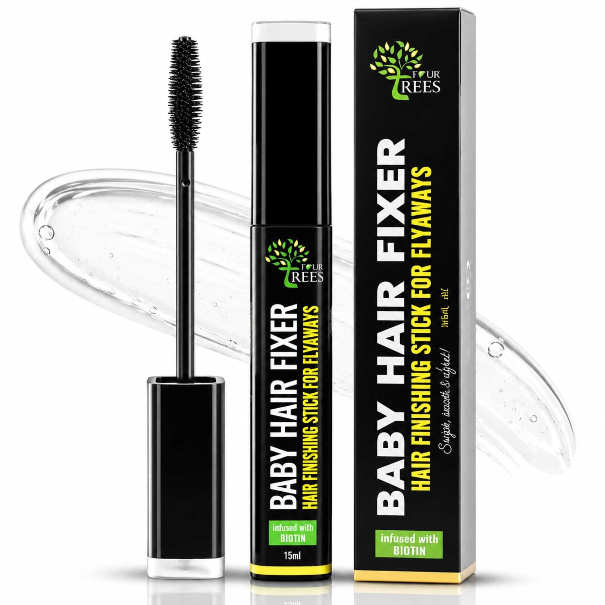 Four Trees Hair Finishing Stick for Frizzy Hair & Flyaways | Baby Hair Fixer | Non-Sticky, Non-Greasy Hold | Infused with Biotin for Hair Strengthening | 15ml | For All Hair Types