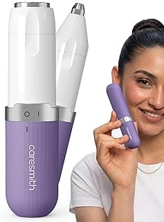 Caresmith Bloom 2-in-1 Rechargeable Facial Hair Removal Machine & Eyebrow Trimmer for Women | Painless Electric Epilator with Smart Light | Facial Shaver for Upper Lips, Chin, Cheeks, Peach Fuzz