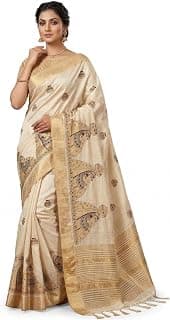 Pure Tussar Silk Saree for Women | Handloom Traditional Ethnic Saree with Unstitched Blouse Piece
