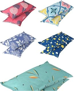 VAS COLLECTIONS 10 Pcs Cotton Floral Pillow Cover Set (5 Pairs) | 180 TC Supersoft Brushed Microfiber - Breathable & Wrinkle Free - 10 Pcs Set | Multicolor