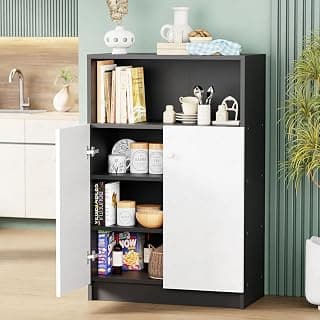 Lukzer 4-Tier Kitchen Organizer Rack & Storage Cabinet (SR-003/Black) Engineered Wood Multipurpose Kitchen Rack & Storage Shelf with Door, Modern Pantry Cabinet for Dining & Living Room (92x30x60 cm)