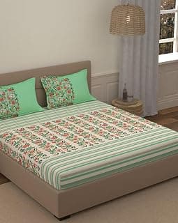 Portico New York Super King Size Super Soft Cotton Printed Bedsheet with 2 Pillow Covers - Multicolour; 100% Cotton Mercerized, 300 TC