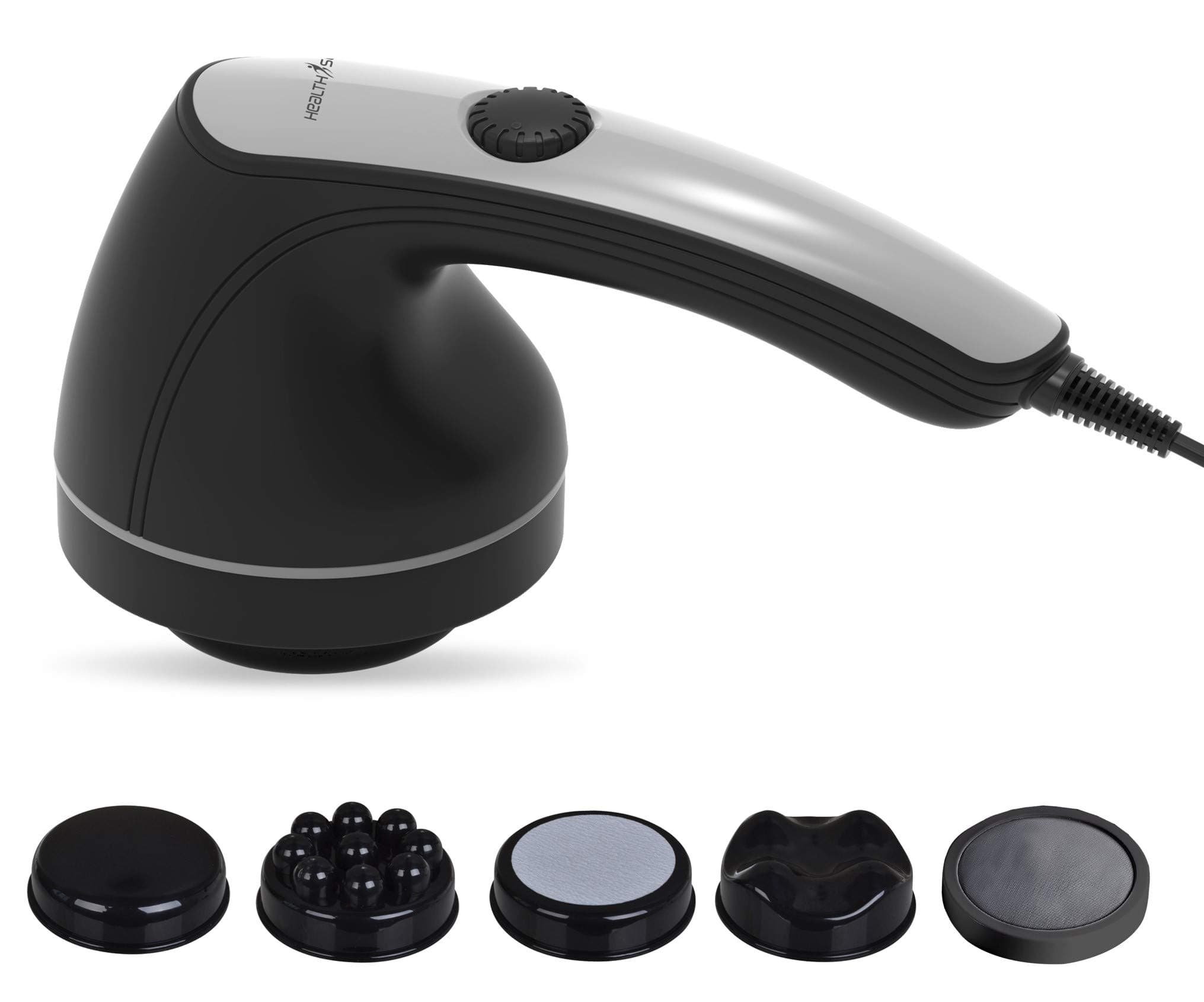 HealthSense Full Body Massager Machine for Pain Relief, Electric Handheld Back Massage Machine with Powerful Copper Motor, Sturdy Grip Handle, 4 Massager Heads, Adjustable Speed Regulator & 1 Year Warranty - Toner-Pro HM 210