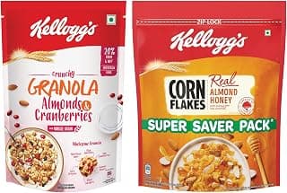 Kellogg's Combo, Kellogg's Crunchy Granola Almonds and Cranberries 460g and Kellogg's Corn Flakes Real Almond and Honey, 1 kg