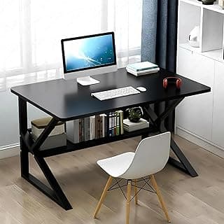 Lukzer Modern Engineered Wood Computer Desk with Built-in Bookshelf, Space-Saving Design, Black Top & Black Frame, Study Table,100x50x78cm (MST-001)