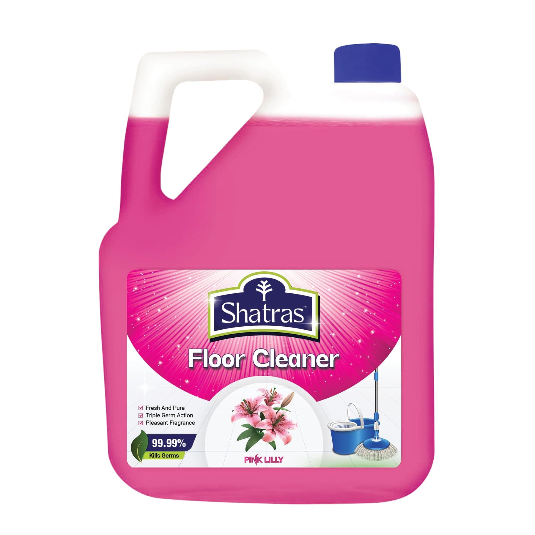 Shatras 5L Pink Lily Fresh Floor Cleaner 100x Disinfectant, 99.9% Germs Free & Child-Pet Safe, Triple Germ Action For Homes, Kitchen, Offices & Commercial Use Floor Cleaning Liquid
