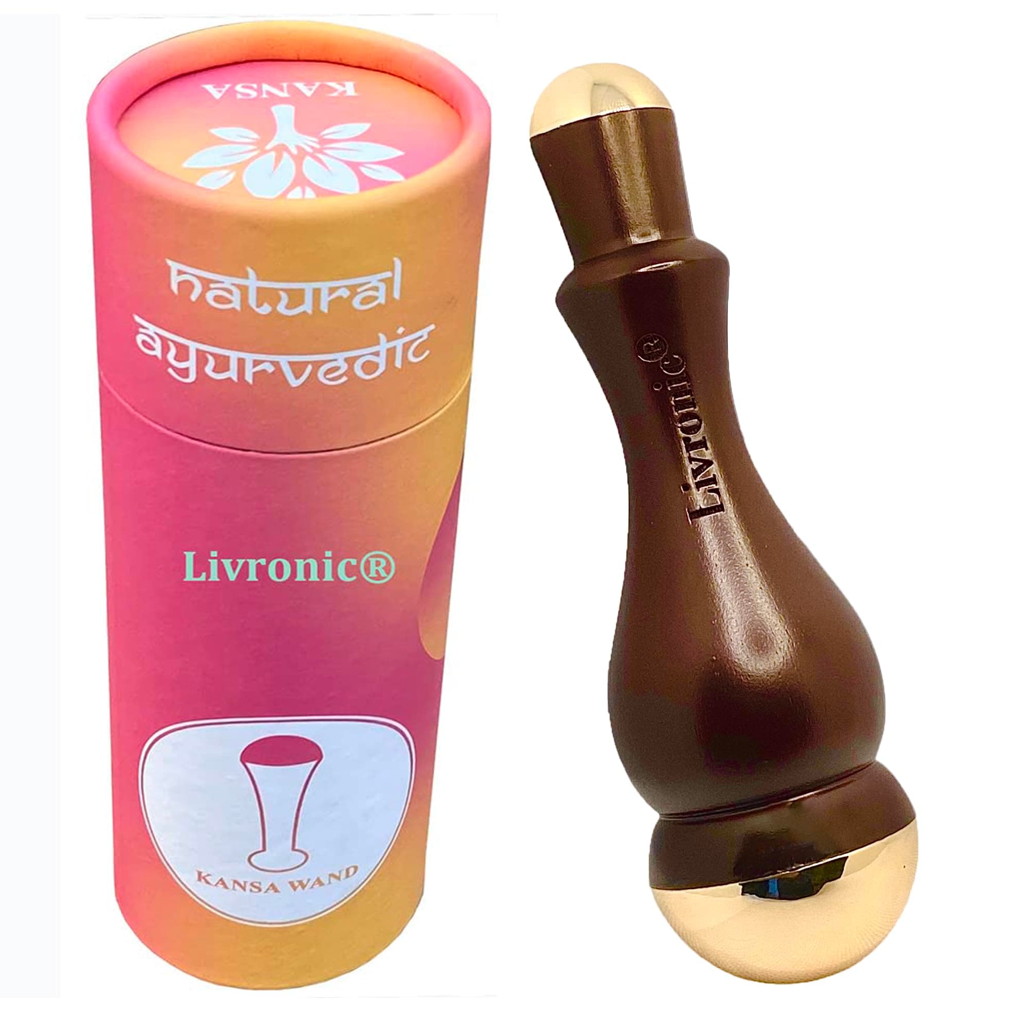 Livronic® Kansa Wand Face, Body & Foot Massager Foot Massager With Wooden Handle For Detoxification And Deep Relaxation (Natural) (2 IN 1 BRONZE SIZE 4.5, NATURAL)