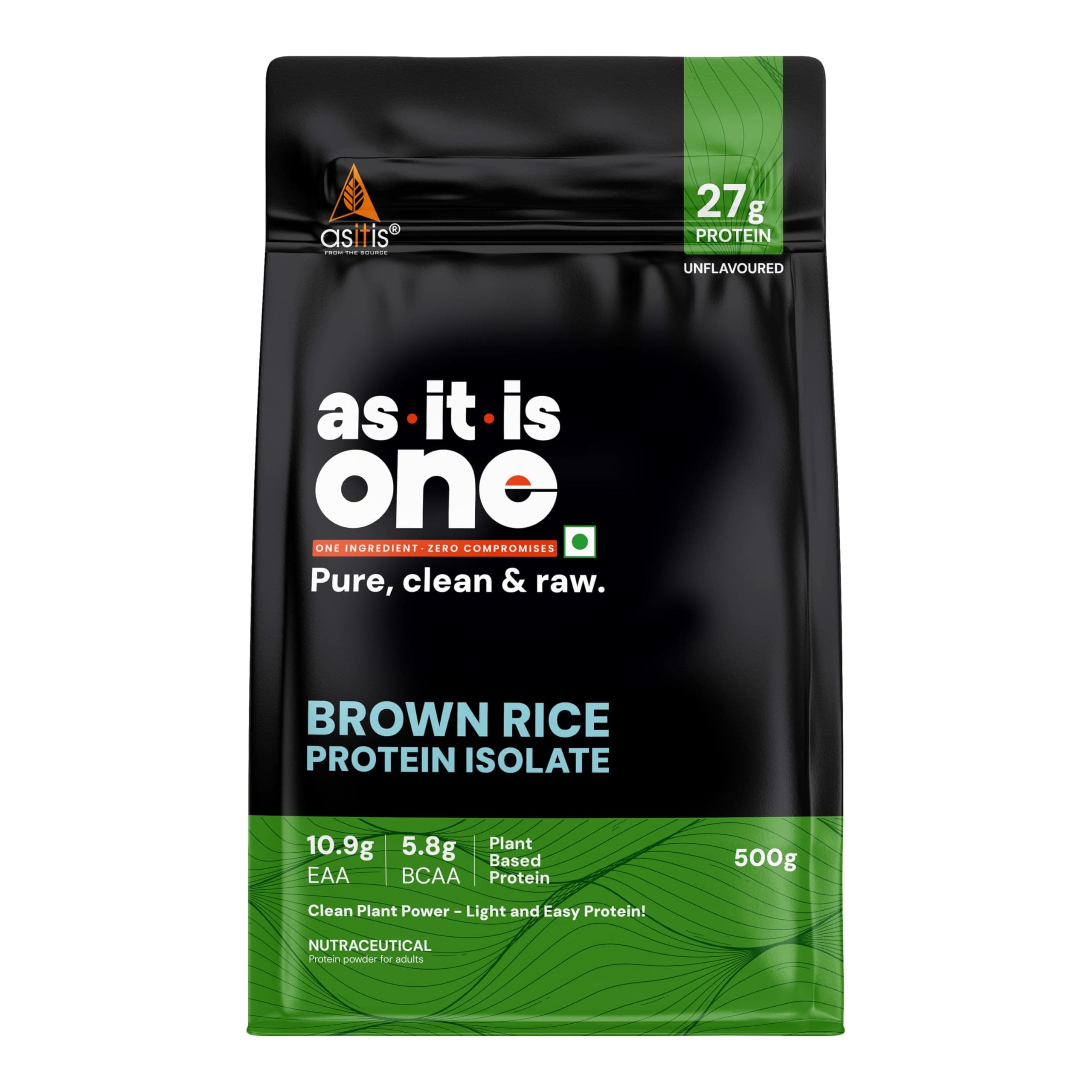 AS-IT-IS One Brown Rice Protein - Clean Single Ingredient, Unflavoured, 500g, Easy to Digest, Supports Muscle Recovery & Growth, Ideal for adults of all ages