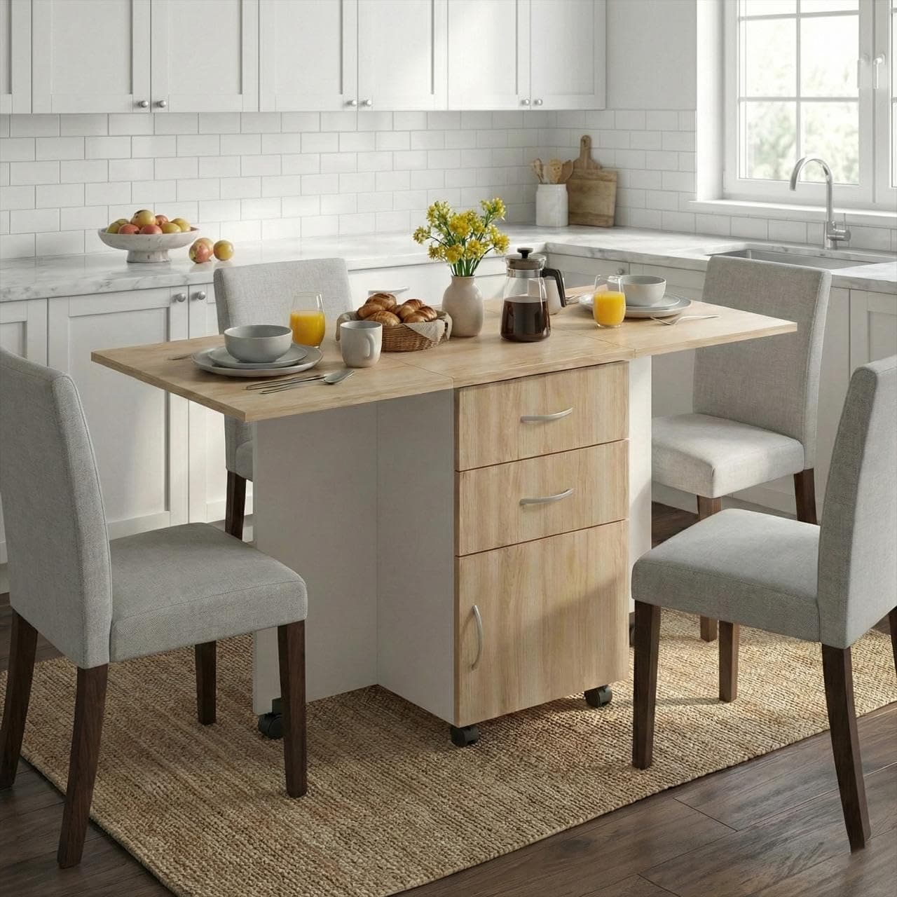 Klaxon Dining Table 6 Seater with Metal Legs | Modern Dining Table in Forest Dark Finish | (Oak -White, Aero)