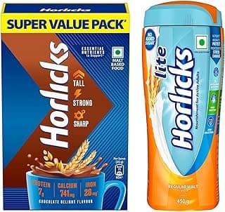 Horlicks Chocolate Nutrition Drink || 1 kg Refill Pack & Horlicks Lite 450g, Scientifically designed for Adults |High Protein, Zero added sugar | Malt Flavor