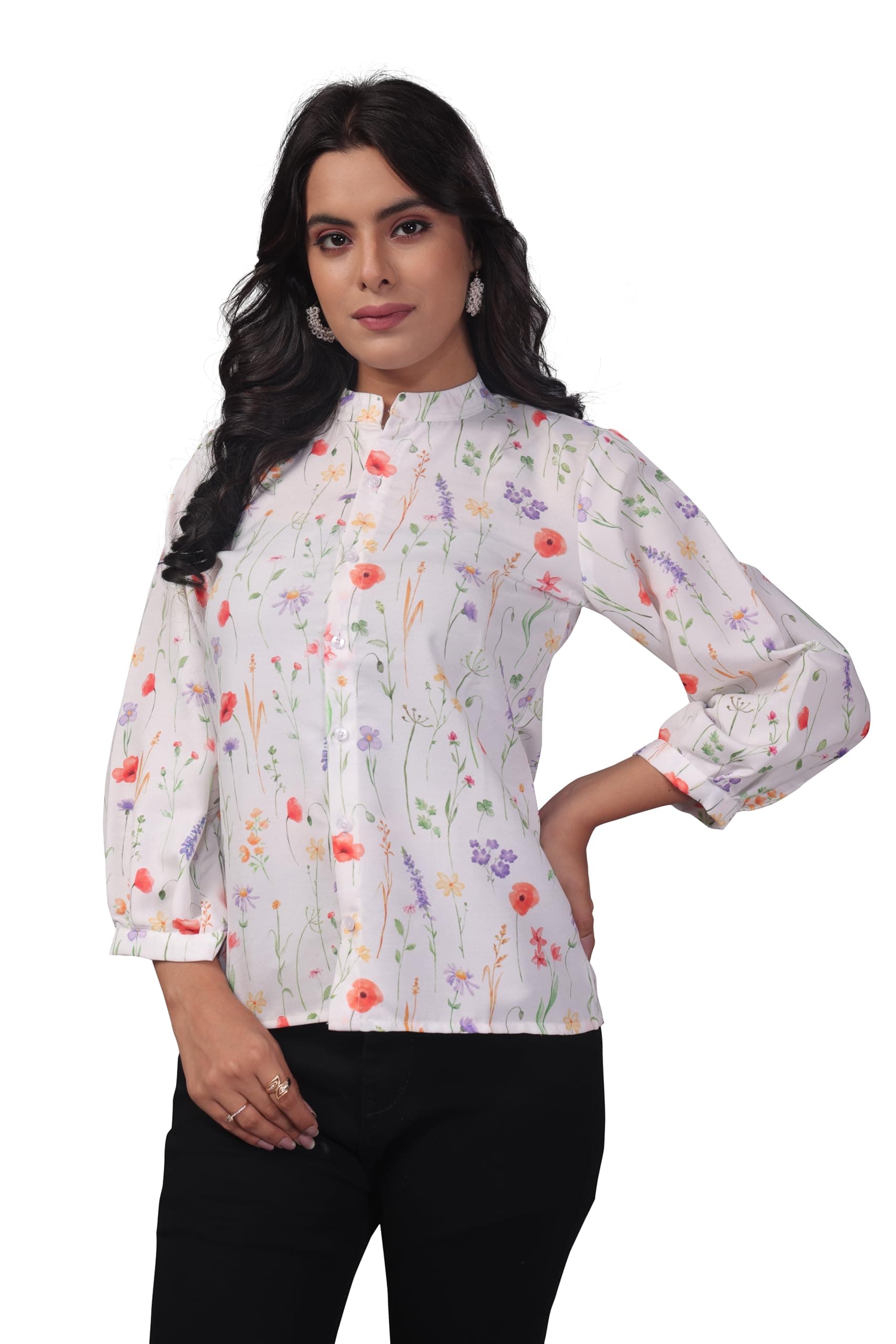 SHANTVAN GALLERY Women's Floral Printed Shirt for Woman - Stylish Poly Rayon Casual Top with Stunning Prints | Comfortable Straight Cut Fashion Shirt
