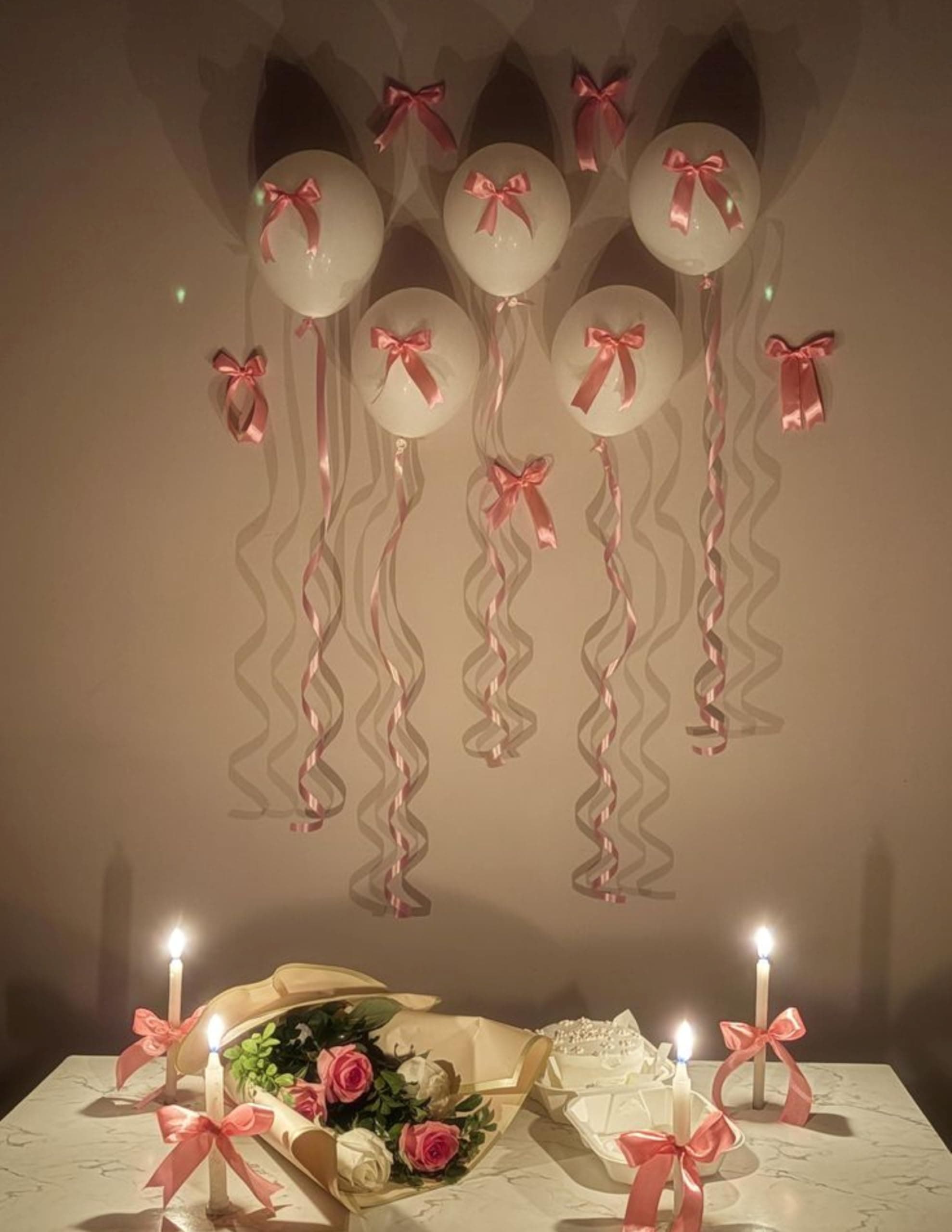 Modanest Birthday Decoration Kit for Girls, White and Pink, 32 Pieces, Pink Ribbon Flower with White Metallic Balloons and Happy Birthday Banner