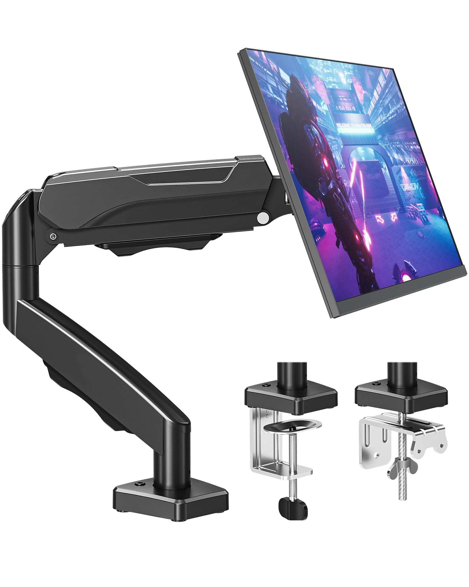 MOUNTUP Single Monitor Desk Mount, Adjustable Gas Spring Monitor Arm Support Max 32 Inch Screen, Computer Monitors Stand with Clamp/Grommet Mounting Base, VESA Mounts Fit 4.4-19.8lbs Computer, Black