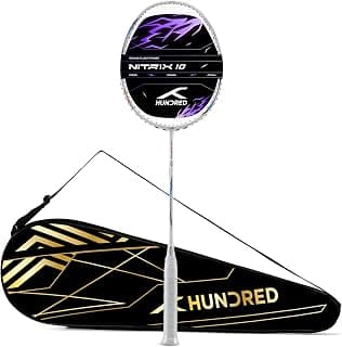 Hundred Nitrix 10 Badminton Racket (Strung) | Carbon Fiber Frame | Head-Heavy Attacking Racket | Flexible Shaft for Powerful Smashes | Max Tension 30 lbs | Full Cover Included