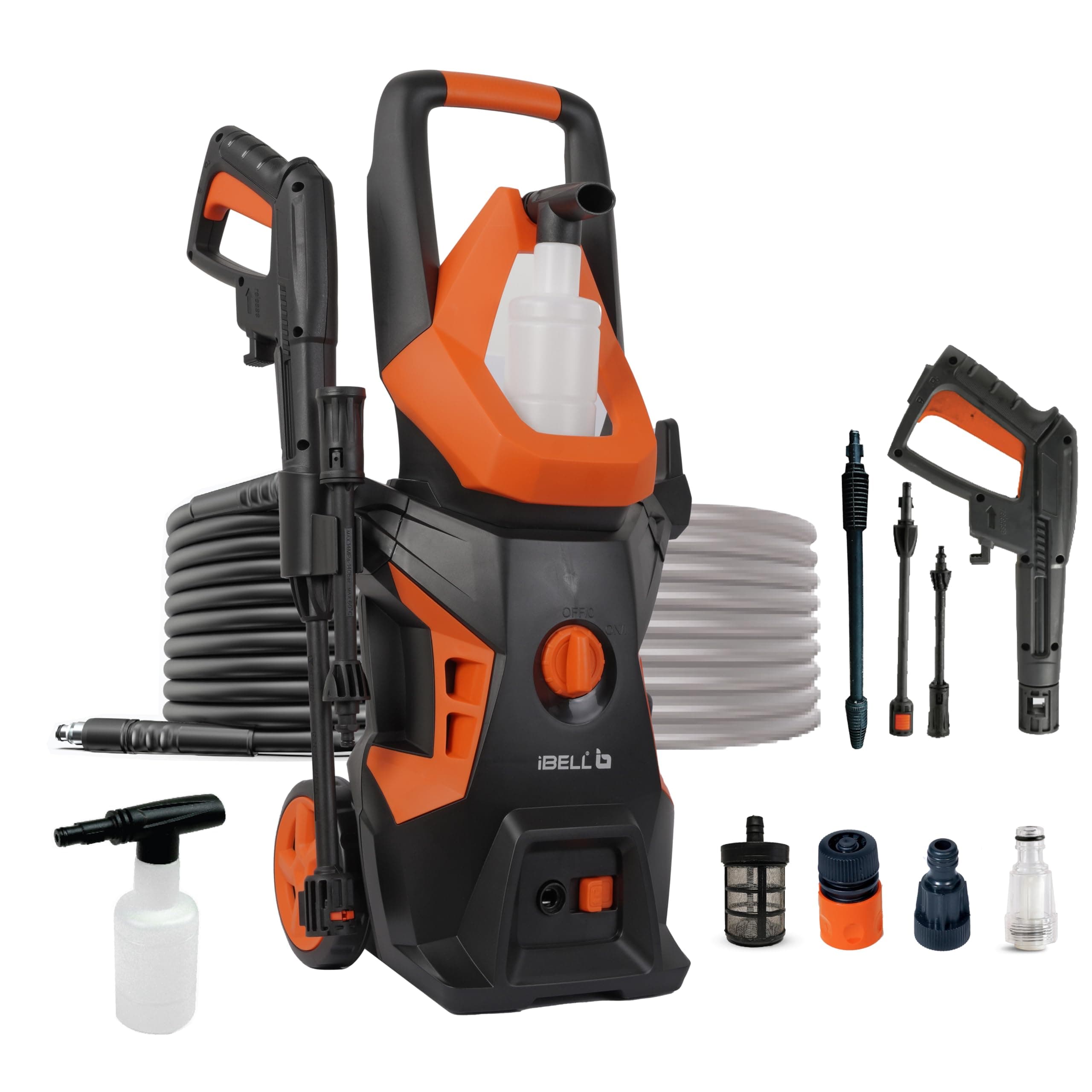 IBELL WIND55 High Pressure Washer, 1800W Motor, 140 Bar Car Washer High Pressure Gun, 7.8 L/Min Flow, 5M Hose, Portable Pressure Washer for Car, Bike, Home & Outdoor Cleaning