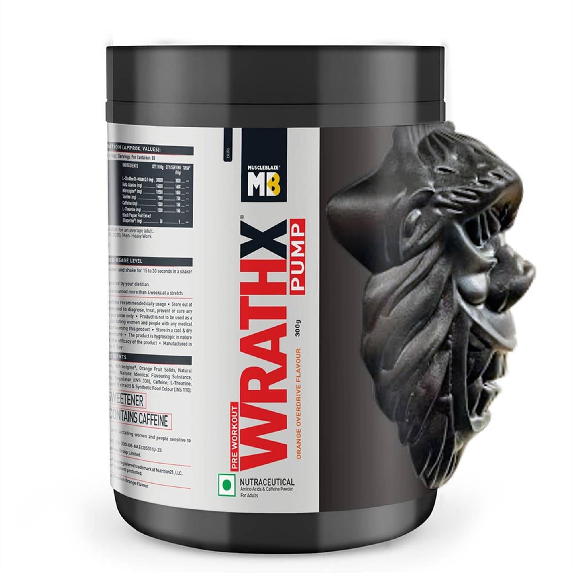 MuscleBlaze Pre Workout WrathX PUMP with Nitrosigine & L-Citrulline (Orange Overdrive, 30 Servings, 300g)