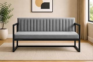 Metal Sofa Cum Bed for Living Room | Modern Metal Frame 3 Seater Sofa Bed for Home, Office & Lounge-Grey