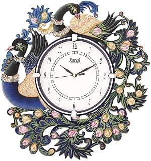 CIRCADIAN Peacock Design Wooden Wall Clock for Home Living Room Hall Office Stylish (Blue || 13X14 in) Analog