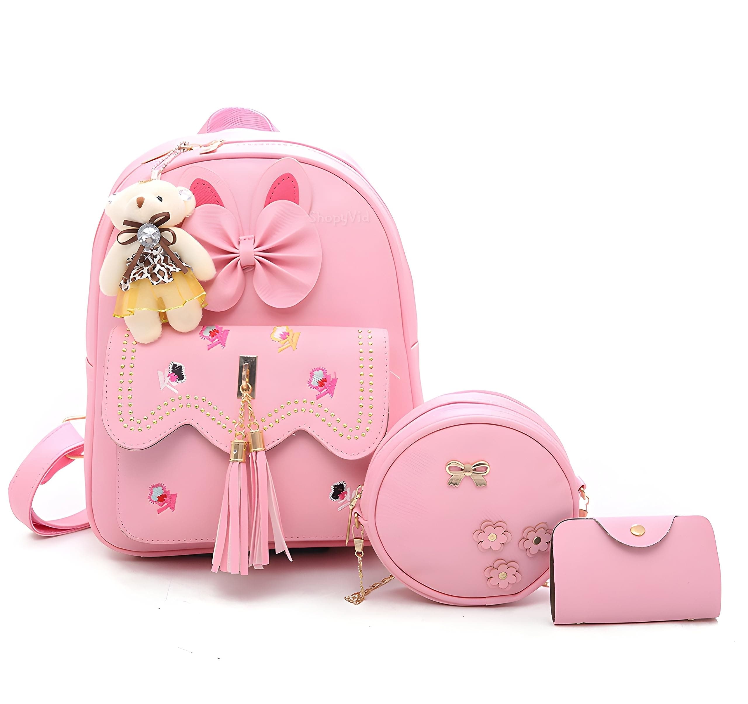 ShopyVid Girls 3-PCS Mini Leather Backpack Sling & Pouch Set for Women's/Rakhi gift for Sister