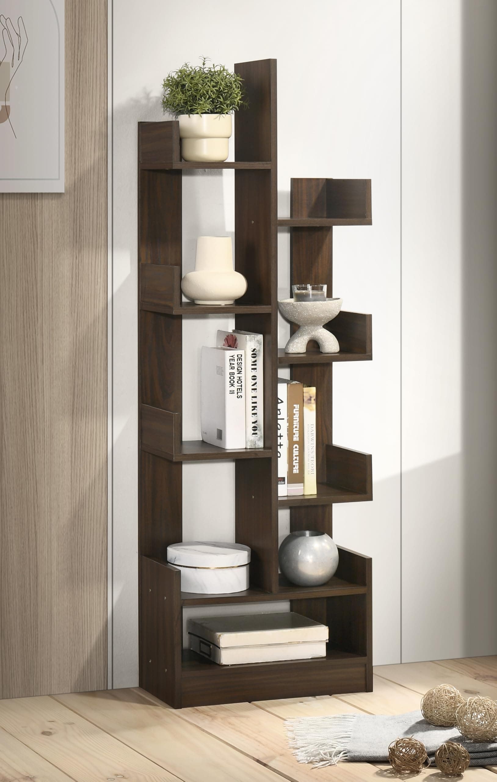 DeckUp Nobu Engineered Wood Book Shelf and Display Unit (Walnut, Matte Finish)