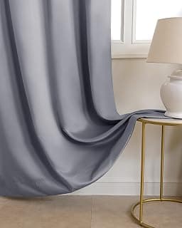 The Home Story Smoke Grey Blackout Eyelet Long Door Curtains Set of 2, (9 Feet) 54 x 108 Inches, Room Darkening & Noise Reduction Curtains with Tiebacks