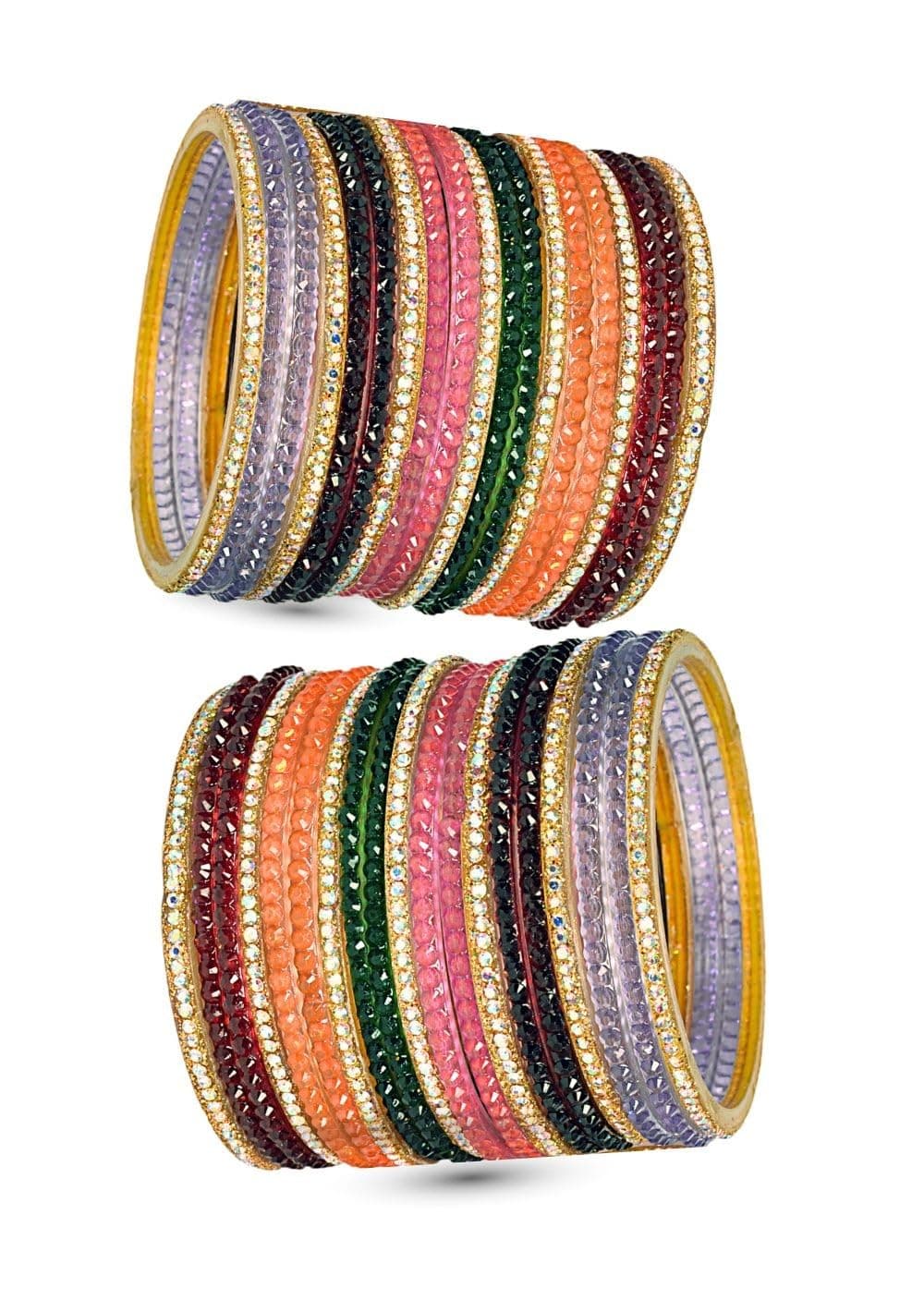 Swara Creations Glass bangles Set, Traditional Crystal design/Self Beaded work/Multicolor Churi for Women and Girls (SKU403)
