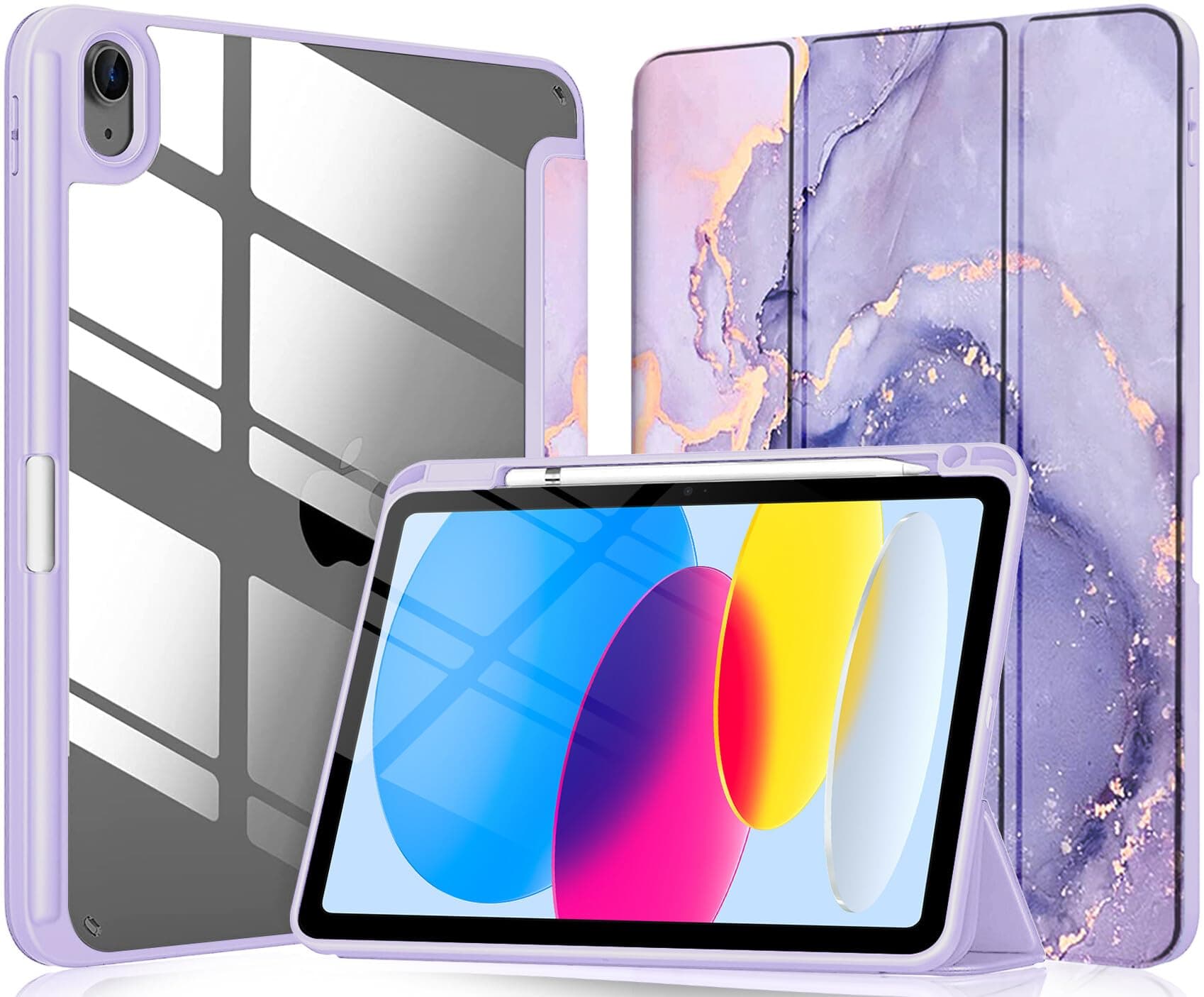 Robustrion Cover for iPad 11th (A16) / 10th Generation Cover Case (2025/2022) [Pencil Holder] (Right Side) [Auto Sleep Wake], Trifold Flip Stand Case for iPad 10th Gen /11th Gen - Marble Lilac
